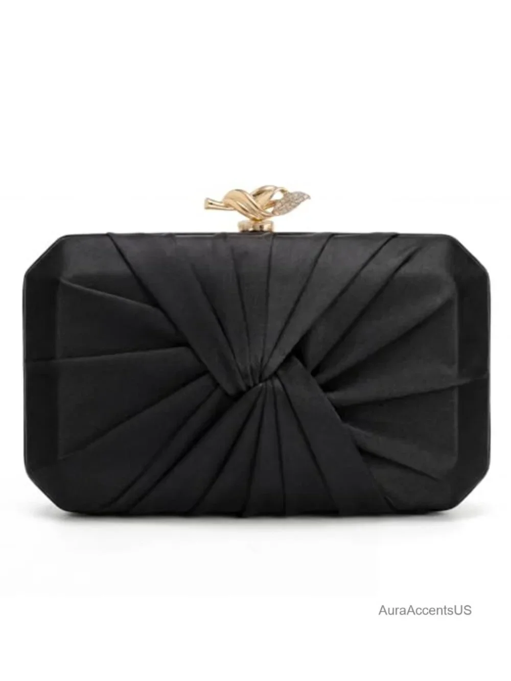 Pleated Satin Clutch with Detachable Chain Strap